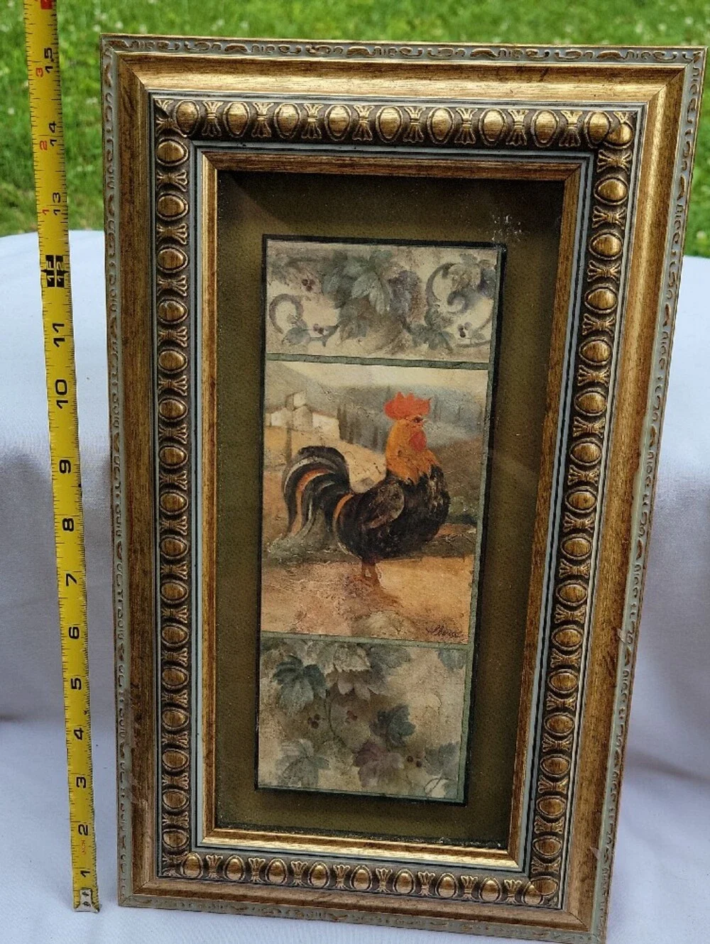 Rooster Framed Wall Art in Gold and Olive